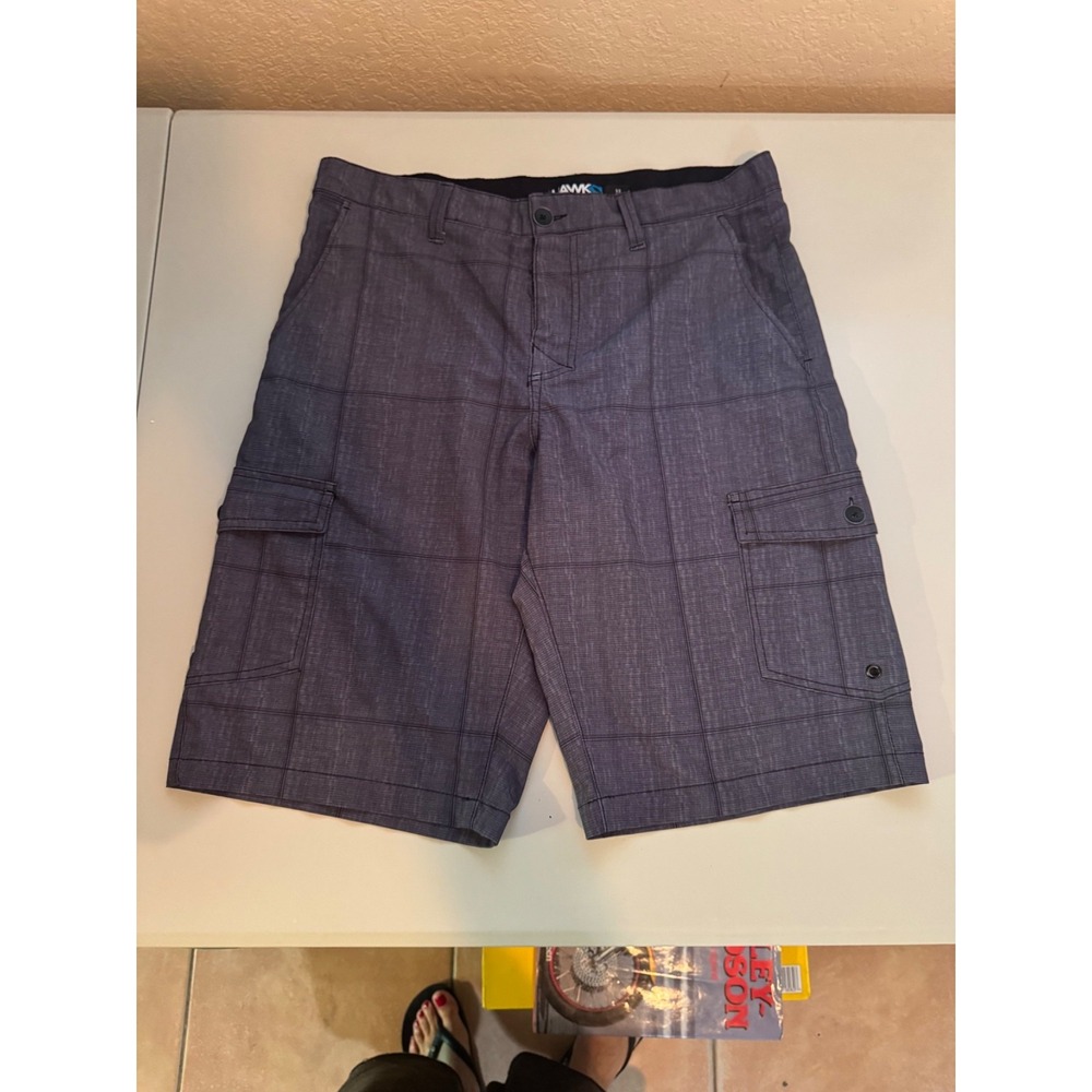 Hawk Cargo Shorts Mens 33 Black Gray Skate Surf Casual Utility Shorts